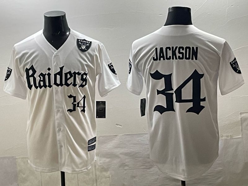 Men 2025 Oakland Raiders #34 Jackson white 6th generation Joint Name Nike Limited NFL Jersey style 07->chicago bulls->NBA Jersey